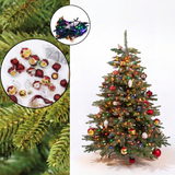 Realistische Nordmann-Weihnachtstanne 150 cm + Signature-Dekorationsset + 100 farbige LED-Lichter